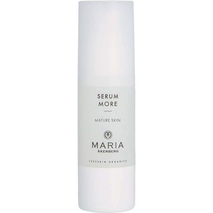 Maria Åkerberg Serum More 30 ml lyftande ansiktsserum för anti-aging i en vit frostad pumpflaska med stilren design.
