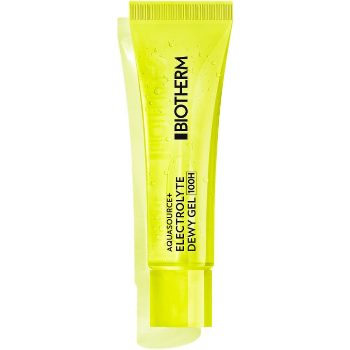 Biotherm Aquasource+ Electrolyte Dewy Gel 100H återfuktande ansiktsgel som ger lyster i neongul genomskinlig tub