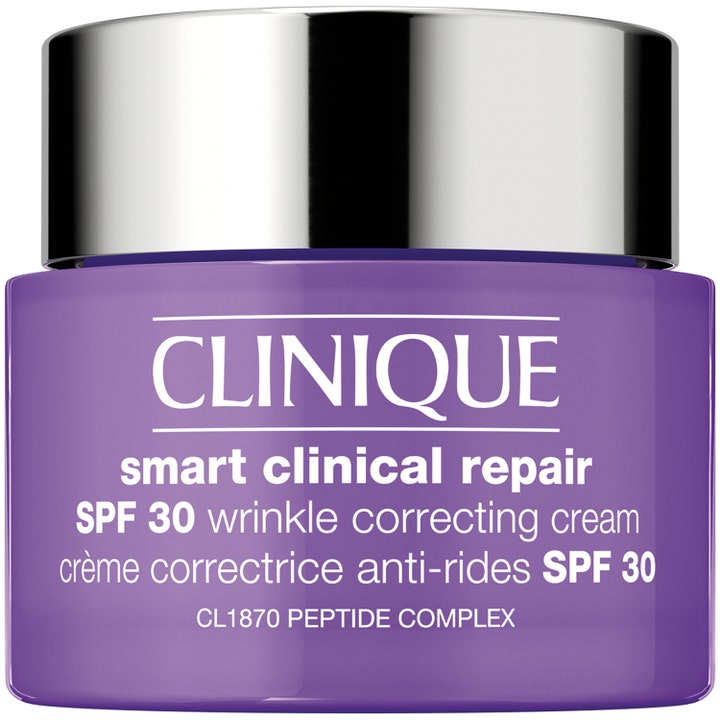 Clinique Smart Clinical Repair SPF 30 Clinique antirynkkräm i lila burk med silverlock motverkar rynkor.