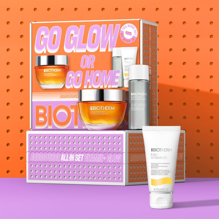 Biotherm Aquasource Vitamin Glow Set 1 st återfuktande hudvårdskit för lyster med orange glasburk och vit tub
