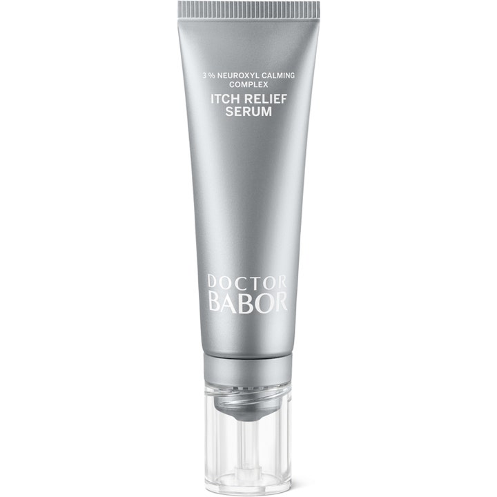 Doctor Babor Itch Relief Serum 50ml anti-irritation lugnande hudvård mot klåda i en matt silvergrå tub med klar kork.