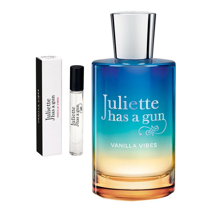 Juliette has a gun Vanilla Vibes Duo EdP 57,5 ml parfym i blå och gul gradientflaska med tillhörande resespray