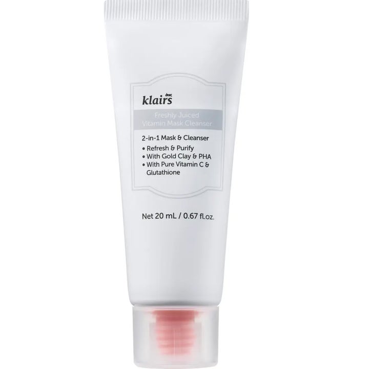 Klairs Freshly Juiced Vitamin Mask Cleanser 20 ml djuprengörande ansiktsmask i vit tub med lystergivande C-vitamin.