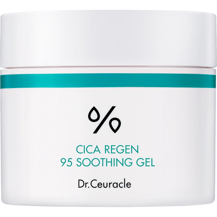 Dr.Ceuracle Cica Regen 95 Soothing Gel lugnande ansiktsgel i vit burk med turkos rand som dämpar irritation.