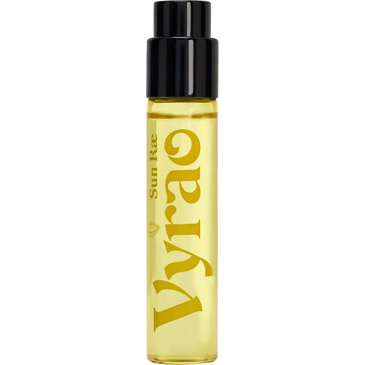 Vyrao Sun Rae Eau De Parfum 10 ml upplyftande parfym i smal glasflaska med gul vätska och svart spraykork