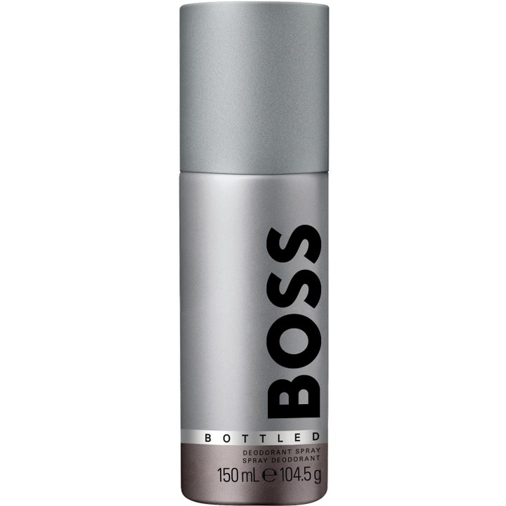 Hugo Boss Bottled 150 ml herr deodorant spray Hugo Boss ger fräschör i en matt silverfärgad flaska med svart logotyp.