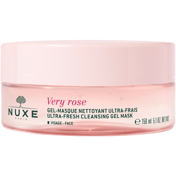 Nuxe Very Rose 150 ml mjukgörande gel ansiktsmask och ansiktsrengöring från nuxe i en rosa burk med ljusrosa lock