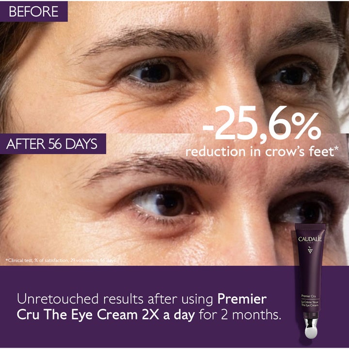 Caudalie Premier Cru The Eye Cream 15 ml anti-age ögonkräm visar resultat med 25,6 procent färre rynkor runt ögonen.