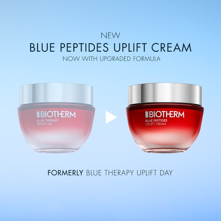 Biotherm Blue Peptides Uplift 30 ml återfuktande ansiktskräm i röd glasburk med ny uppgraderad formula.