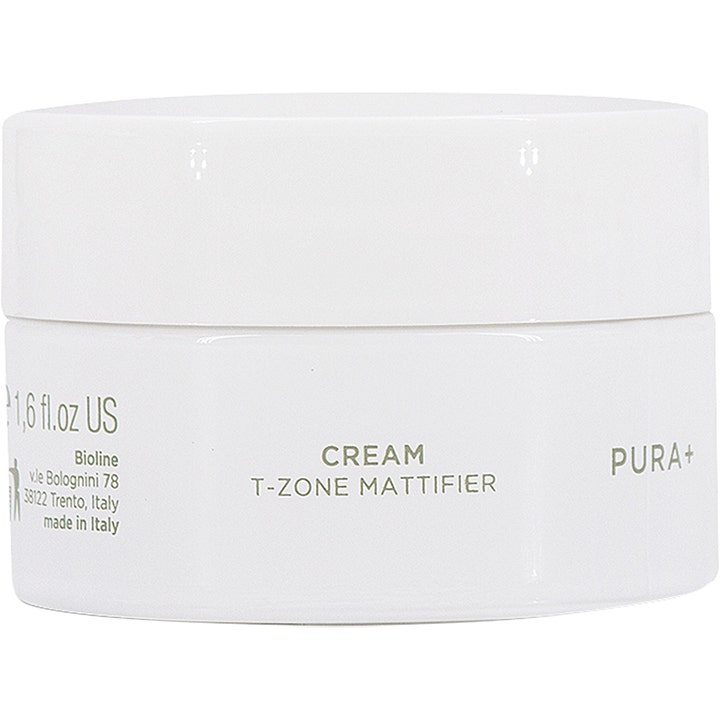 Bioline Pura+ T-Zone Mattifier 50 ml mattande ansiktskräm för blank t-zon i en vit burk som hjälper minska porer