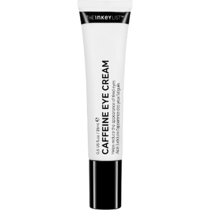 The INKEY List Caffeine Eye Cream 15ml koffein ögonkräm mot trötta ögon som ger piggare blick i vit tub med svart lock
