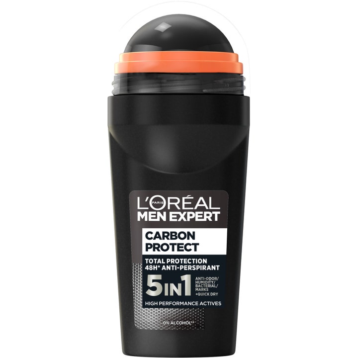 L'Oréal Men Expert Carbon Protect 5in1 antiperspirant herr carbon ger 48h-skydd herr deodorant i svart roll-on med orange ring