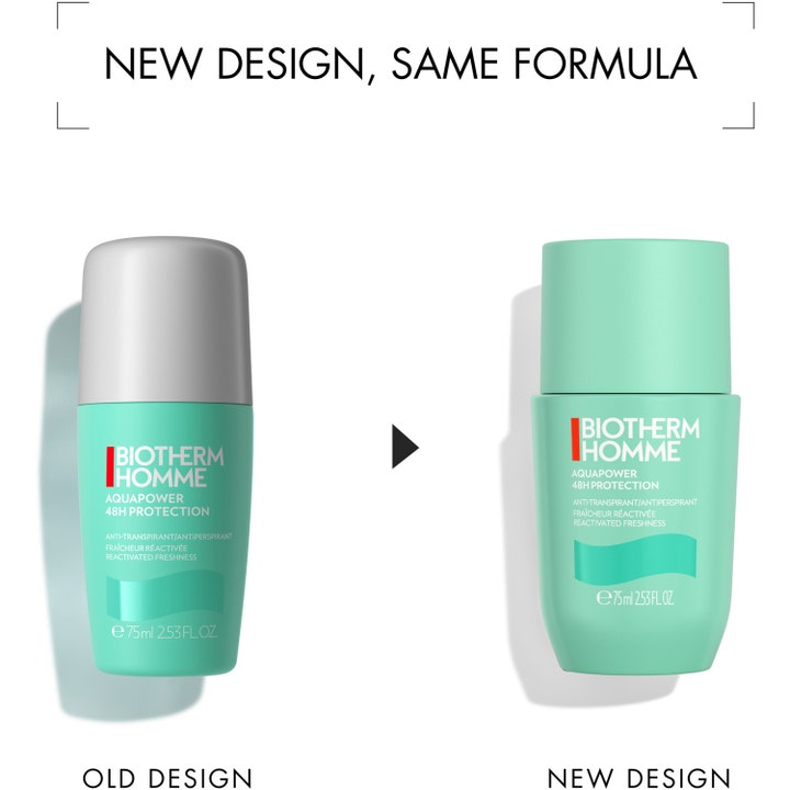 Biotherm Homme Aquapower 75 ml 48h antiperspirant visar ny mintgrön förpackning på denna herrdeodorant