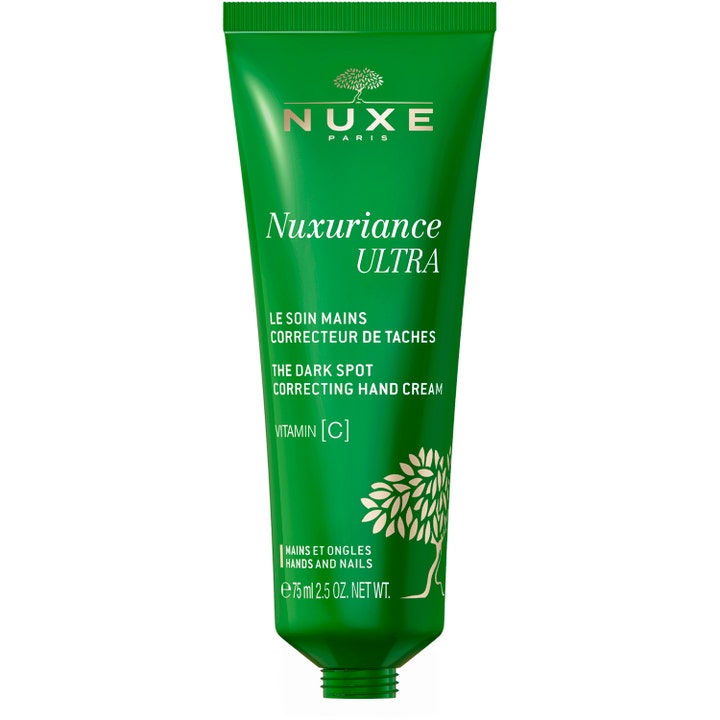 Nuxe Nuxuriance Ultra Hand Cream 90 g anti pigmentering handkräm med vitamin c i en grön tub med gulddekor