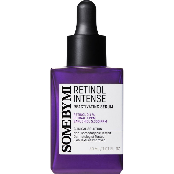 Some By Mi Retinol Intense Reactivating Serum 30 ml dermatologtestat retinol serum i lila fyrkantig glasflaska.