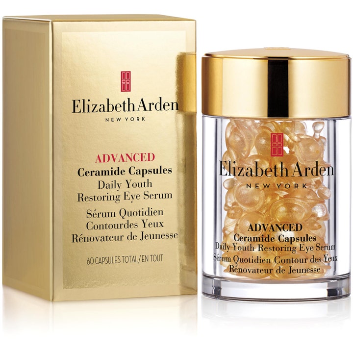 Elizabeth Arden Advanced Ceramide Capsules 60 st anti-aging ögonserum med ceramider i guldig burk och ask.