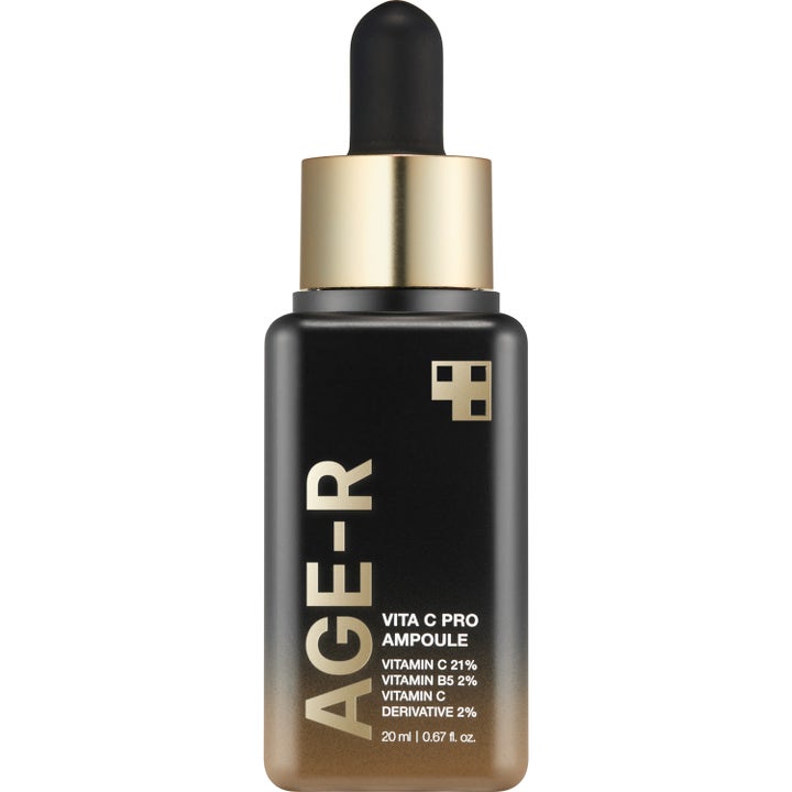 Medicube Age-R Vita C Pro Ampoule 20 ml lystergivande serum i svart glasflaska med gulddetaljer och pipett.