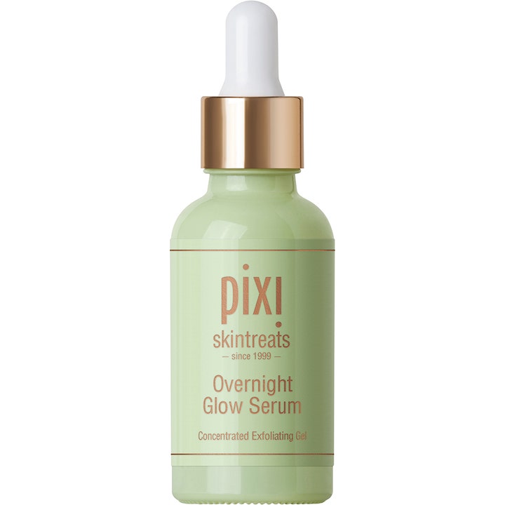 Pixi Overnight Glow Serum 30 ml exfolierande serum med glykolsyra i mintgrön glasflaska med guldfärgad kork