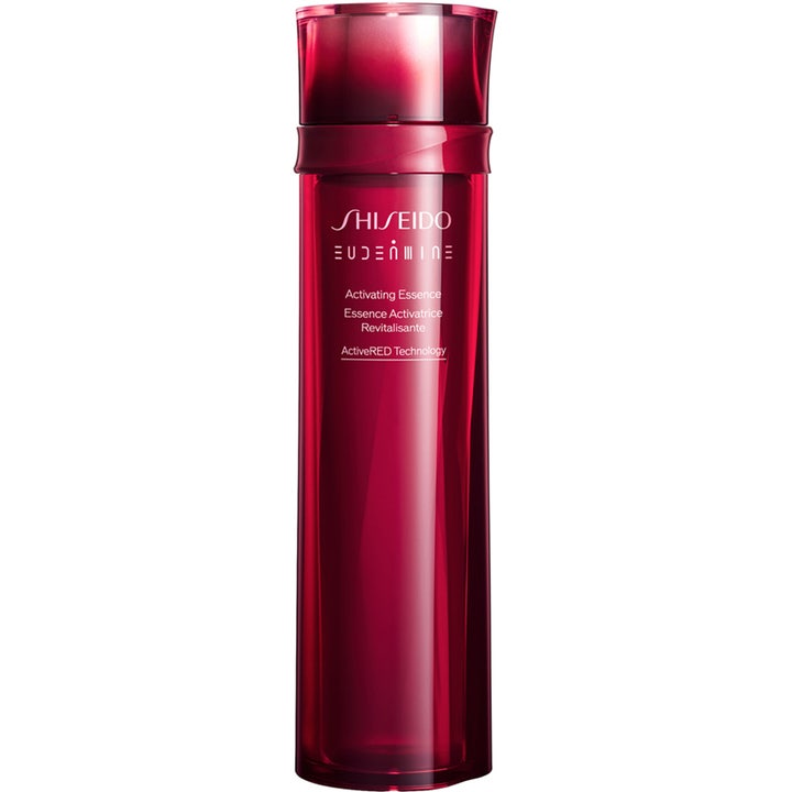 Shiseido Eudermine Activating Essence 145 ml aktiverande essence hudvård i en stilren djupröd genomskinlig flaska