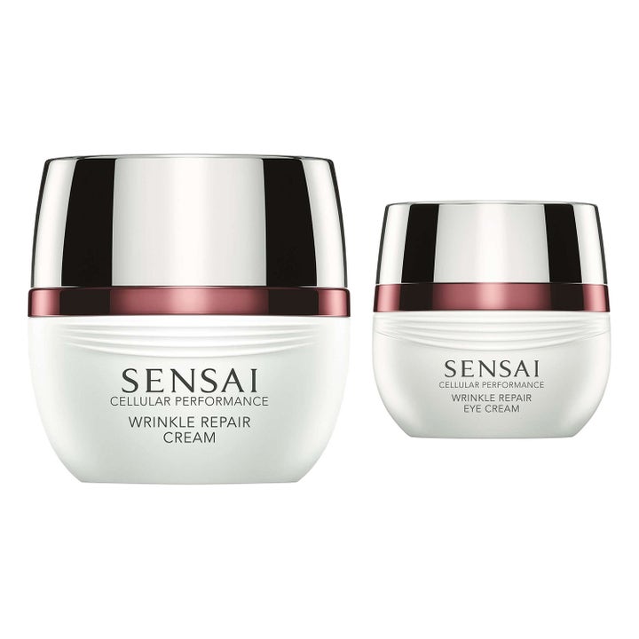 Sensai Cellular Performance Wrinkle Repair för rynkreducering och anti rynk ögonkräm sensai i vita burkar med silverlock