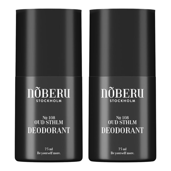 Nõberu Stockholm Oud Deodorant Duo 2x75 ml skyddande kroppsvård i två mattsvarta cylindriska hylsor