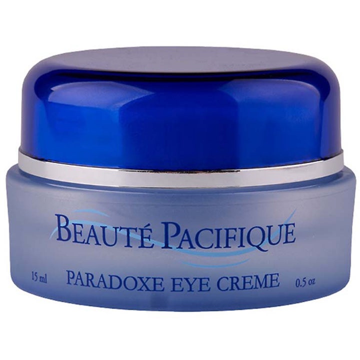 Beauté Pacifique Paradoxe Eye Creme 15 ml anti age ögonkräm natt i en blå burk av frostat glas med ett blankt blått lock