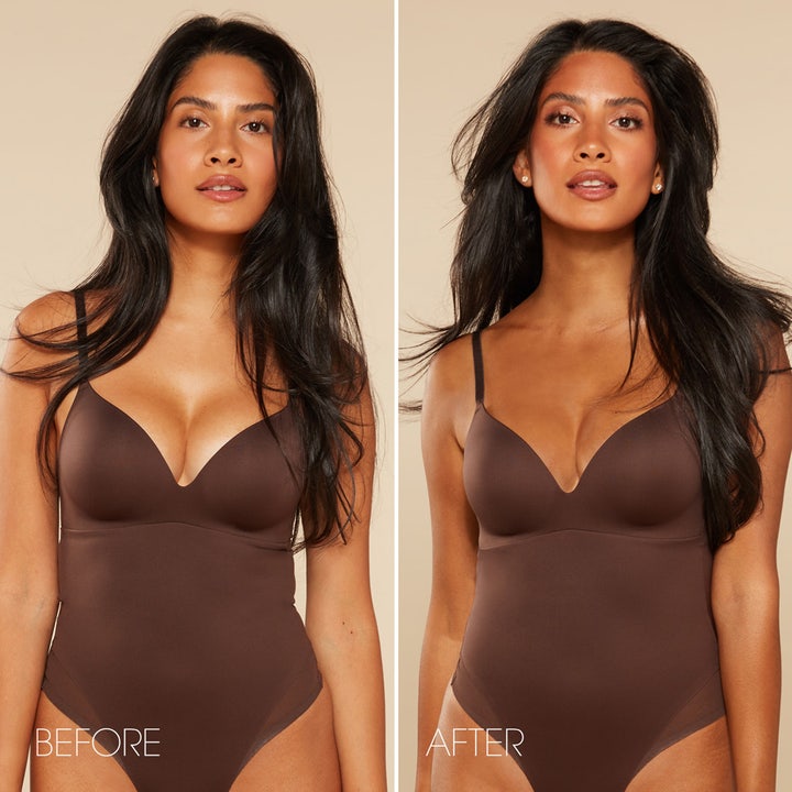 St.Tropez Self Tan Ultra Dark Violet Bronzing Mousse 200 ml ger en djup brun färg i en tydlig före- och efterbild.