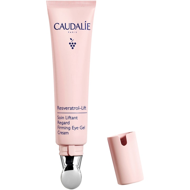 Caudalie Resveratrol-Lift Firming Eye Gel Cream 15 ml anti-age ögonkräm gel i rosa tub med svalkande silverapplikator