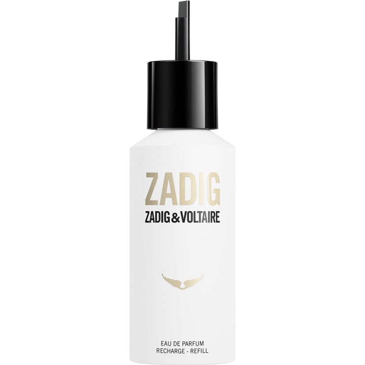 Zadig & Voltaire ZADIG Eau de Parfum 150 ml refill för din parfym i en vit flaska med svart munstycke och guldtext