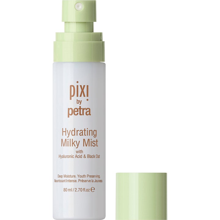 Pixi Hydrating Milky Mist 80 ml fuktgivande mist med hyaluronsyra i vit sprayflaska med ljusgröna detaljer