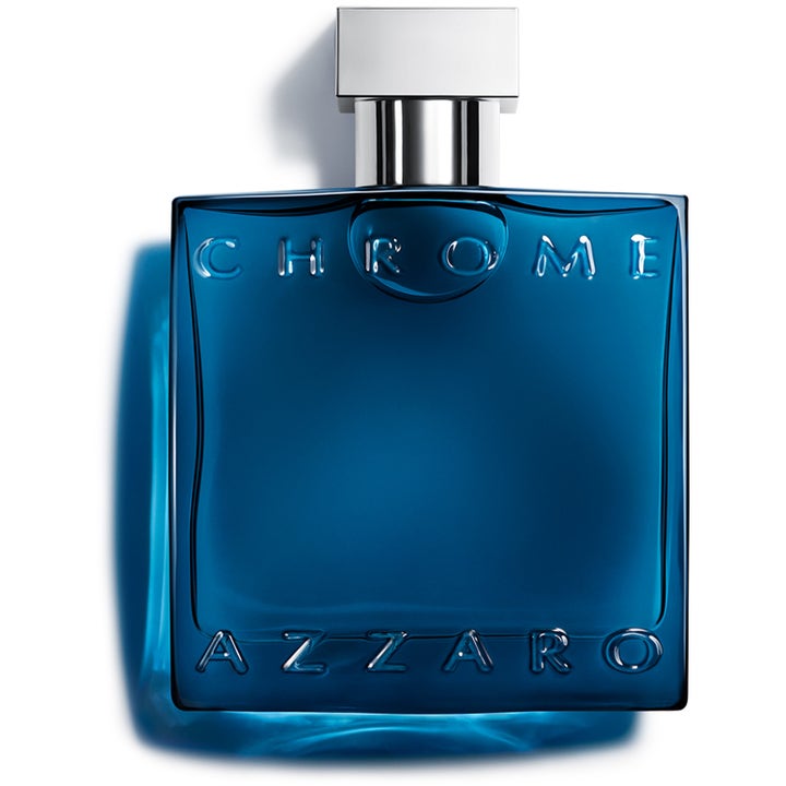 Azzaro Chrome Parfum 50 ml intensiv herrparfym i en mörkblå glasflaska med fyrkantigt silverlock