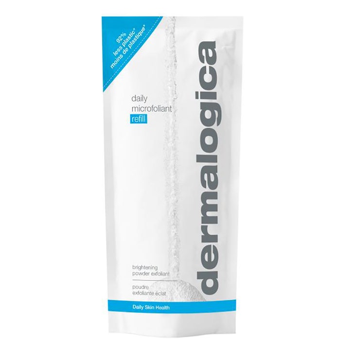 Dermalogica Daily Microfoliant Refill 74 g ansiktspeeling pulver i vit pappersförpackning som ger lyster.