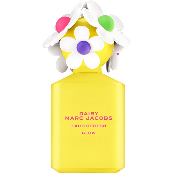 Marc Jacobs Daisy Eau So Fresh Glow Edt 75 ml gul parfymflaska dekorerad med vita blommor på locket