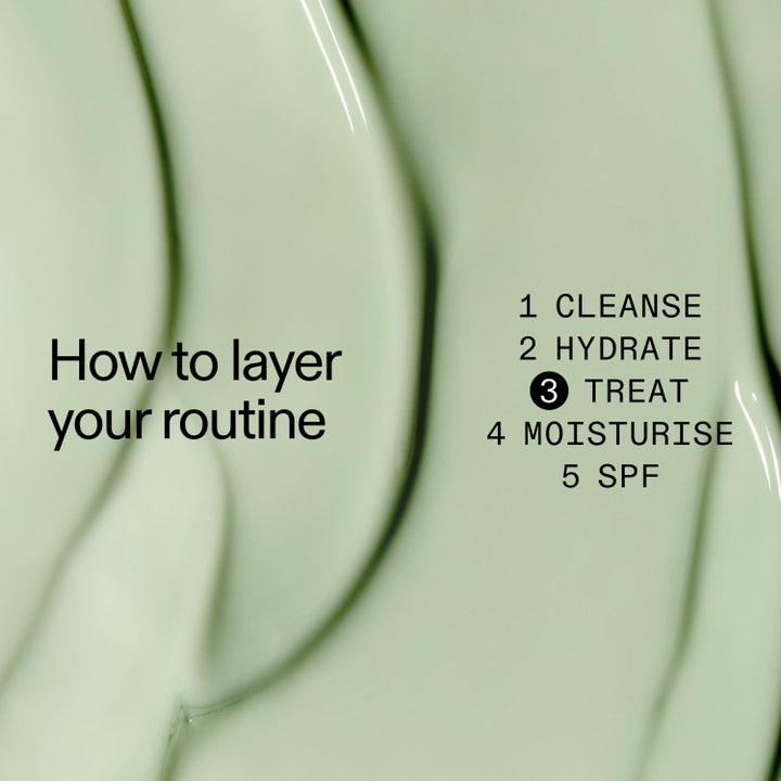 The INKEY List Azelaic Acid 10% Serum 30 ml lugnande serum krämig grön textur visar rutinsteget treat.