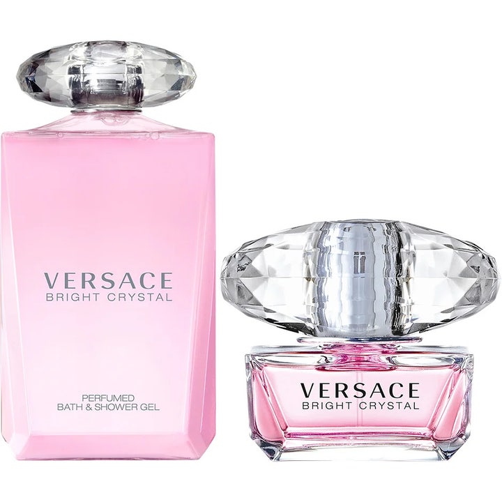 Versace Bright Crystal set 50ml och 200ml med parfym och duschgel i rosa flaskor med stora kristalliknande lock