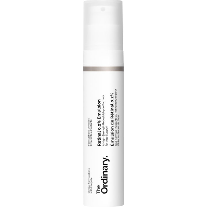 The Ordinary Retinal 0.2% Emulsion 15ml ger stöd mot ålderstecken i vit pumpflaska med genomskinligt lock