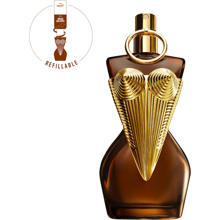 Jean Paul Gaultier Gaultier Divine Elixir Parfum 50 ml i påfyllningsbar brun glasflaska formad som en torso med guldkorsett