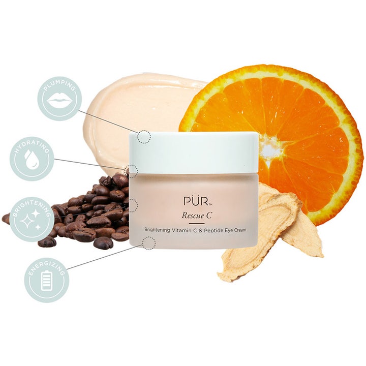 PÜR Rescue C Brightening Vitamin C & Peptide Eye Cream 15 ml med kaffebönor och apelsin som ger lyster.