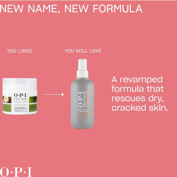 OPI Nature Strong Soft & Gone 250 ml fotvård i grå sprayflaska som mjukgör torr hud och förnyar din rutin.
