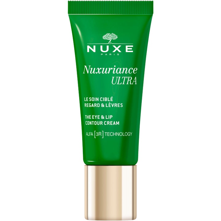 Nuxe Nuxuriance Ultra 15 ml anti-age ögonkräm återfuktande och anti-aging konturkräm i grön tub med guldlock.