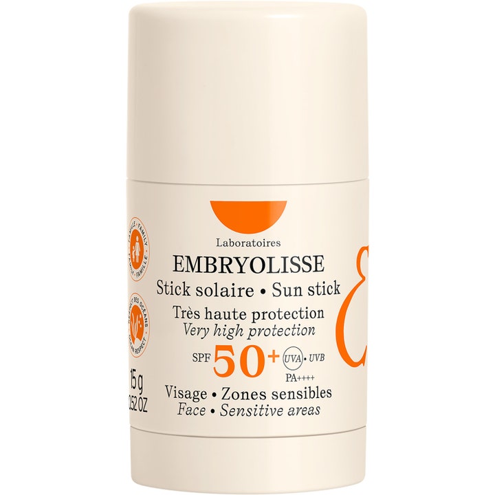 Embryolisse Sun Stick SPF 50+ 15 g ger högt skydd i ett smidigt solstift med vit och orange hylsa.
