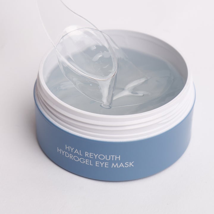 Dr Ceuracle Hyal Reyouth Hydrogel Eye Mask 60 st återfuktande anti-rynk ögonmask i blå burk med transparent spatel