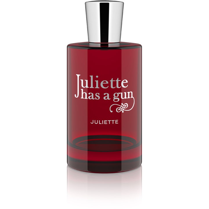 Juliette has a gun Juliette eau de parfum 100ml damparfym i en elegant mörkröd glasflaska med silverkork