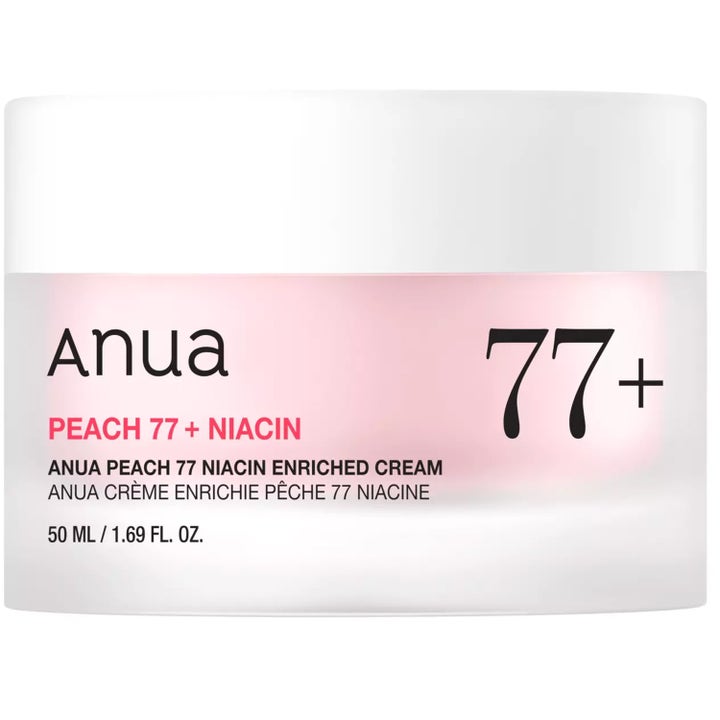 Anua Peach 77 Niacin Enriched Cream 50 ml lystergivande ansiktskräm i frostad glasburk med vitt lock