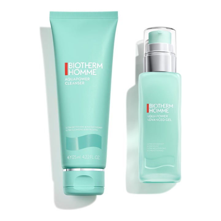 Biotherm Homme Aquapower Cleanser och Advanced Gel återfuktande kit i mintgröna förpackningar