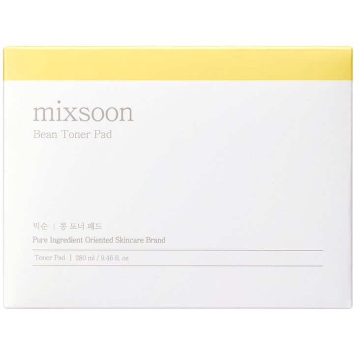 Mixsoon Bean Toner Pad 70 st fuktgivande K-beauty med bönextrakt i vit ytterförpackning med en gul rand