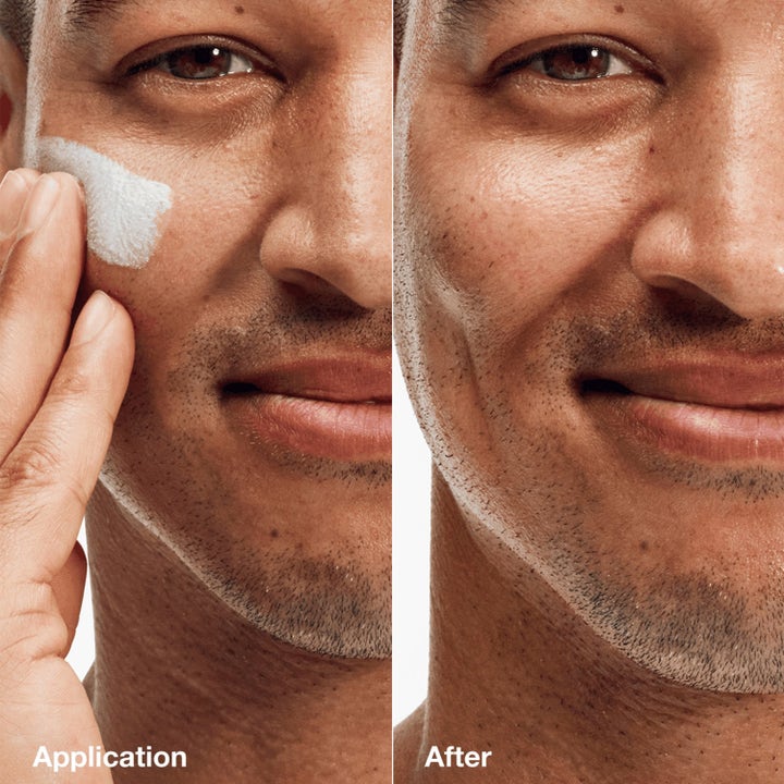 Clinique Clinique For Men Daily Hydrator 75 ml återfuktande dagkräm SPF 50 visar applicering och resultat på huden