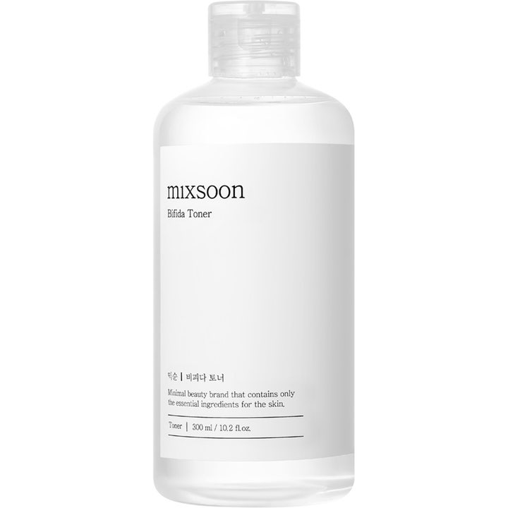 Mixsoon Bifida Toner 300 ml alkoholfri återfuktande toner i genomskinlig flaska med minimalistisk vit etikett.